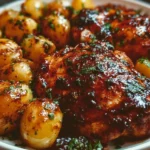 Honey BBQ Chicken Potatoes dish served on a plate with fresh ingredients.