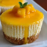 Delicious individual mango cheesecake topped with fresh mango slices