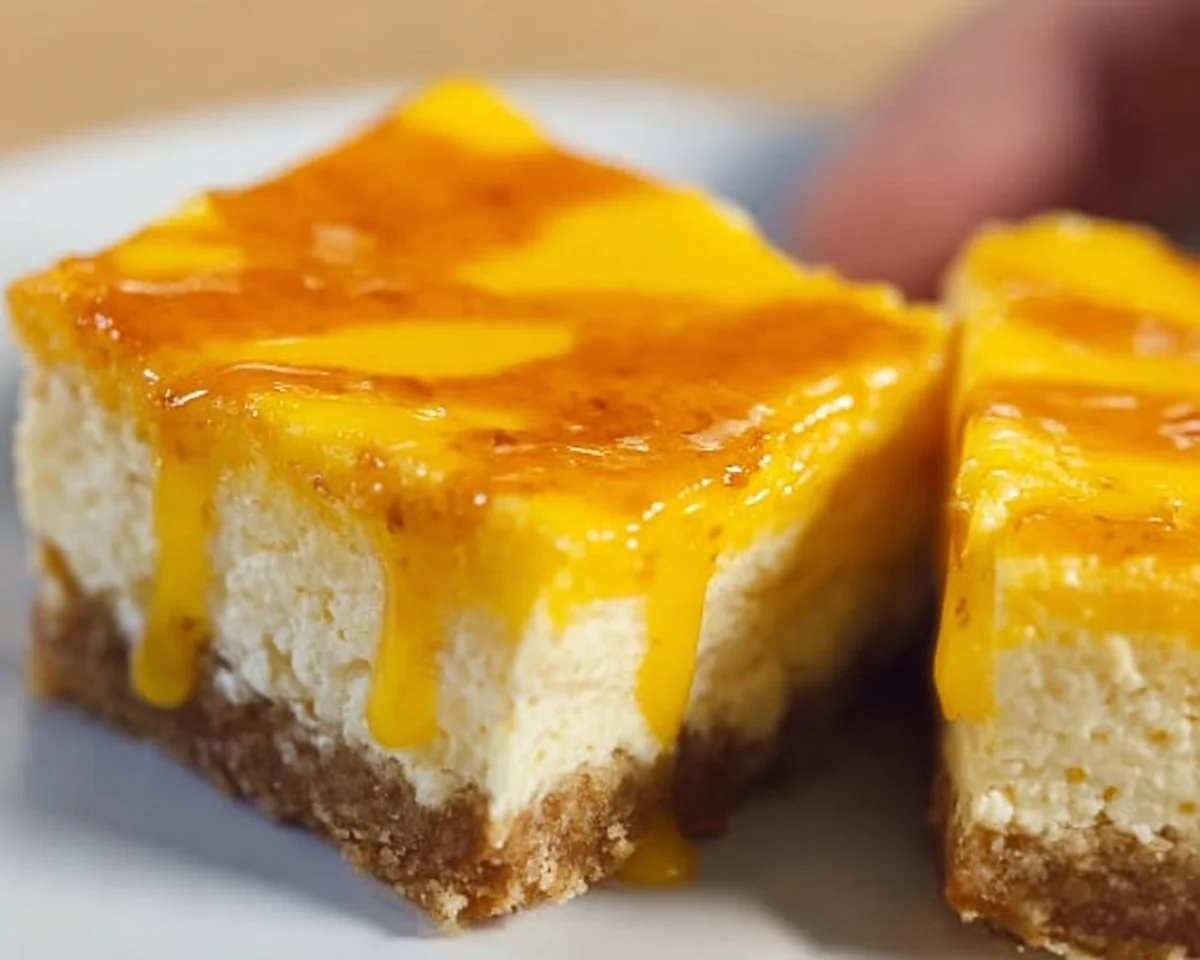 Delicious Mango Cheesecake Bars with a creamy texture and tropical flavor