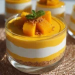 Delicious Mango Cheesecake Mousse garnished with fresh mango slices