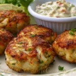 Delicious Maryland crab cakes served with quick tartar sauce.