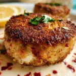 Crispy lump crab cakes with Old Bay seasoning in a plated dish