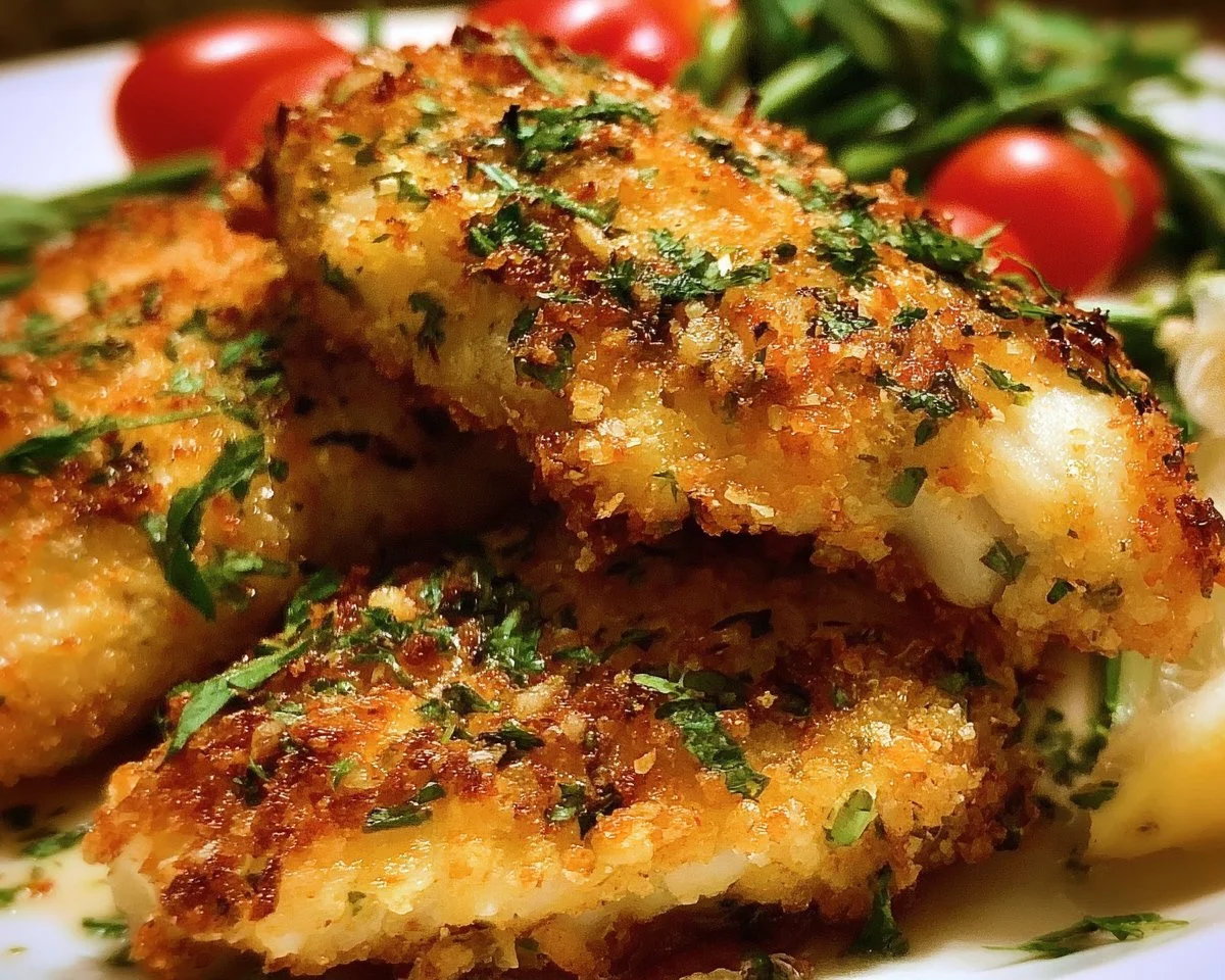 Parmesan Crusted Tilapia fillet served with vegetables