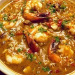 Bowl of hearty Seafood Gumbo with shrimp, crab, and spices