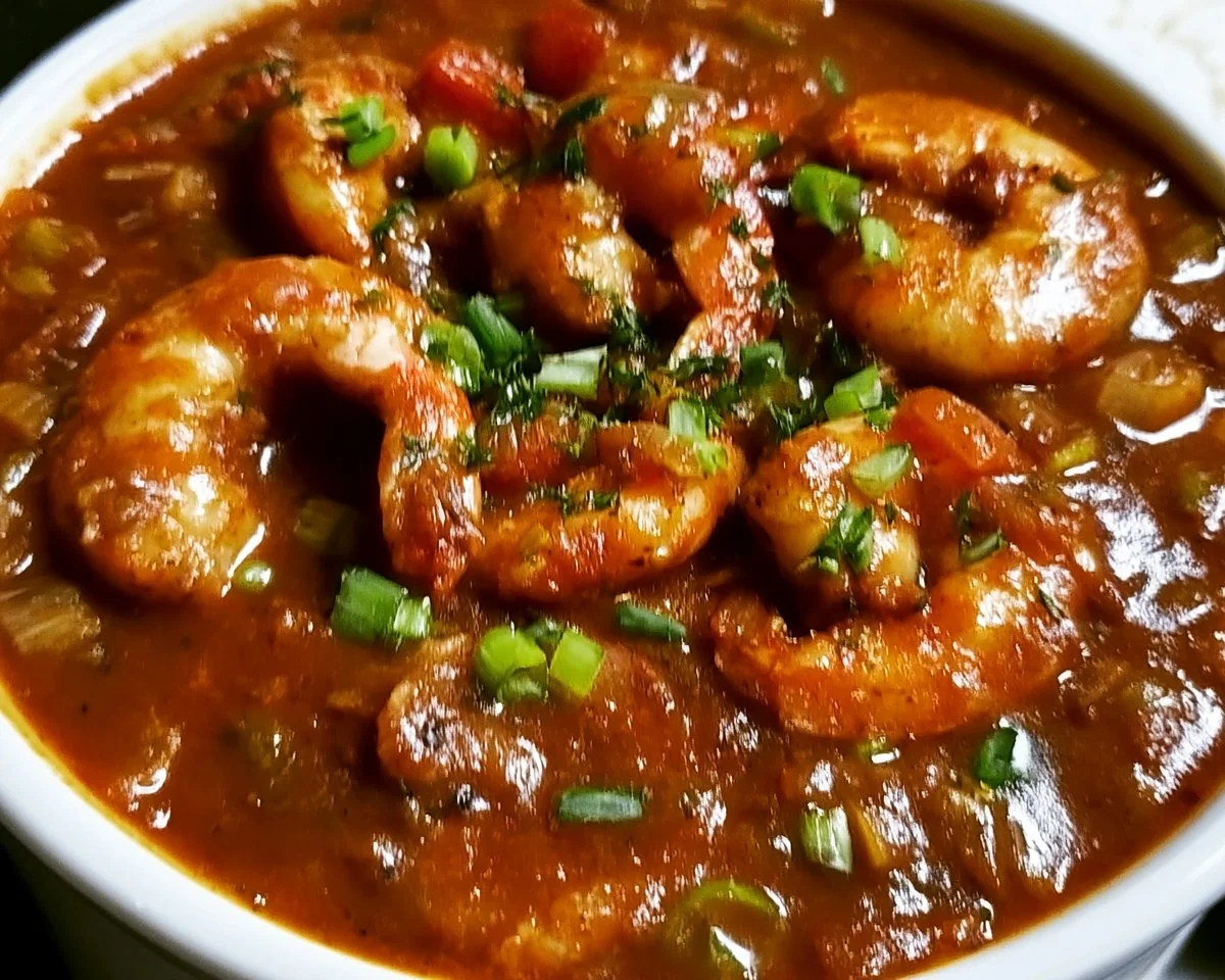 Delicious shrimp creole dish served with rice on a plate