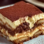 Delicious tiramisu dessert with coffee, mascarpone, and cocoa powder layers.