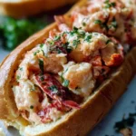 Delicious warm lobster roll with fresh lobster and toppings served in a toasted bun.