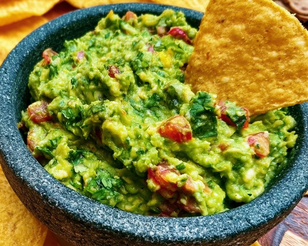 Bowl of authentic guacamole made with fresh avocados and spices