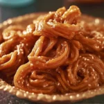 Delicious Chebakia Moroccan pastry drizzled with honey and sesame seeds.