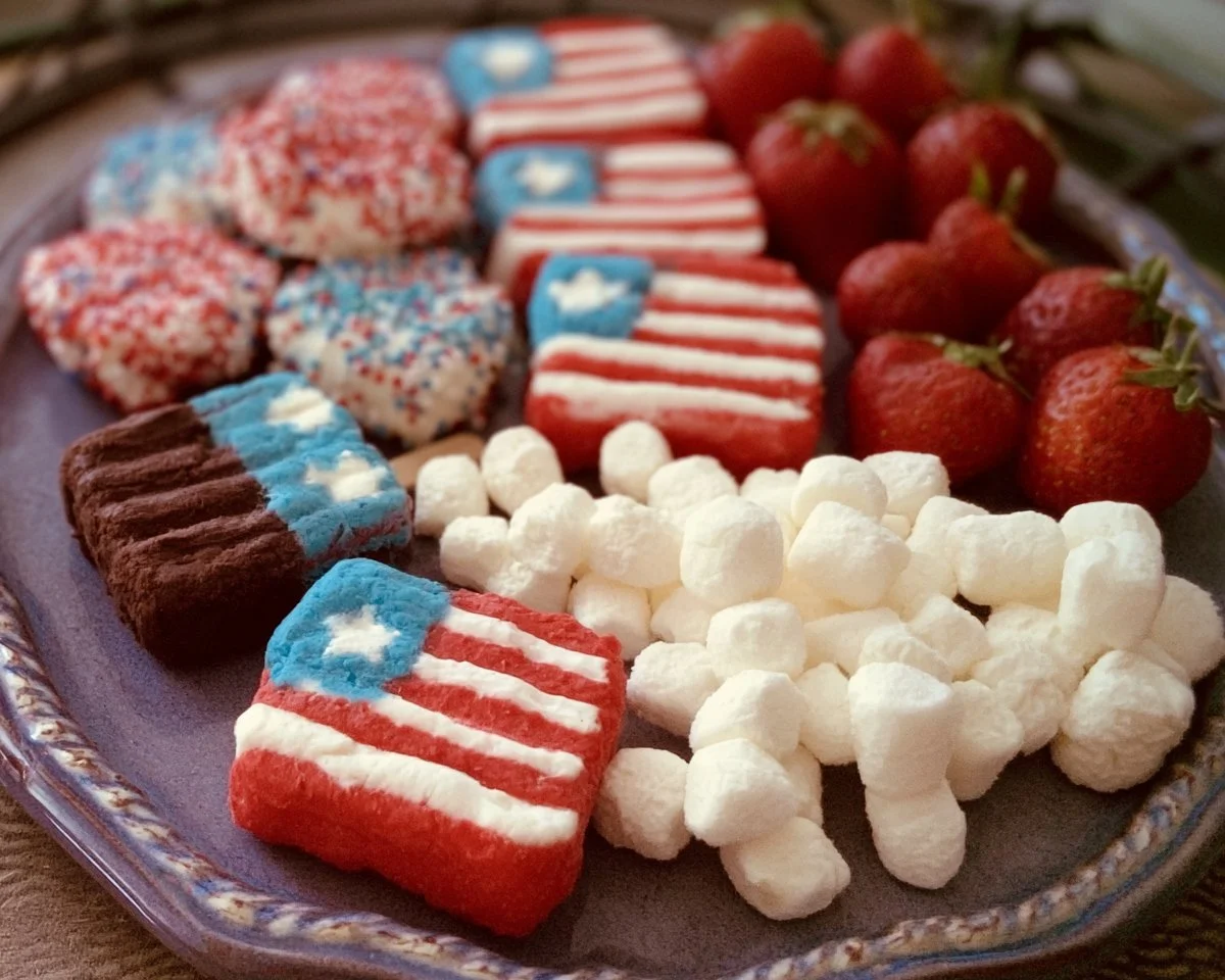 Delicious red, white, and blue festive treats for celebrations.