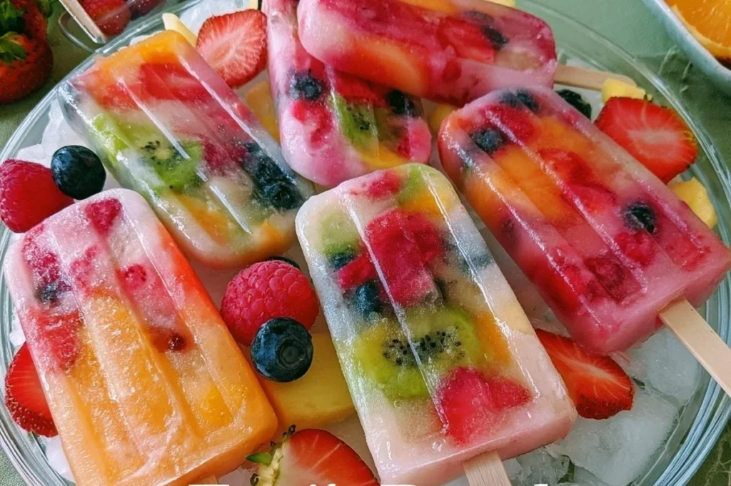 Colorful fruit popsicles made from fresh fruits for a refreshing treat