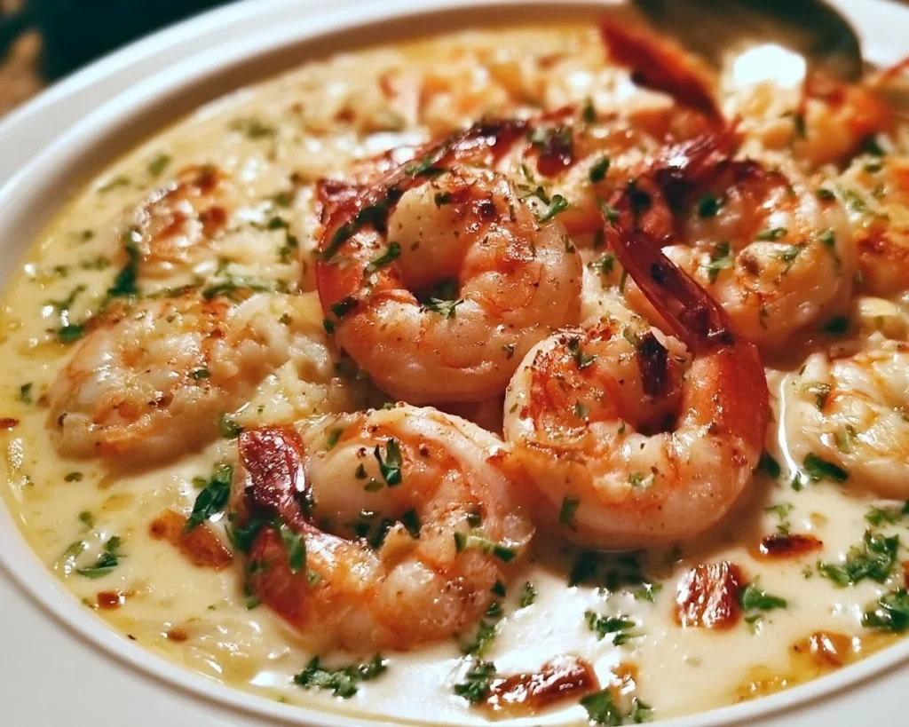 Delicious garlic shrimp cooked in creamy coconut milk with fresh herbs