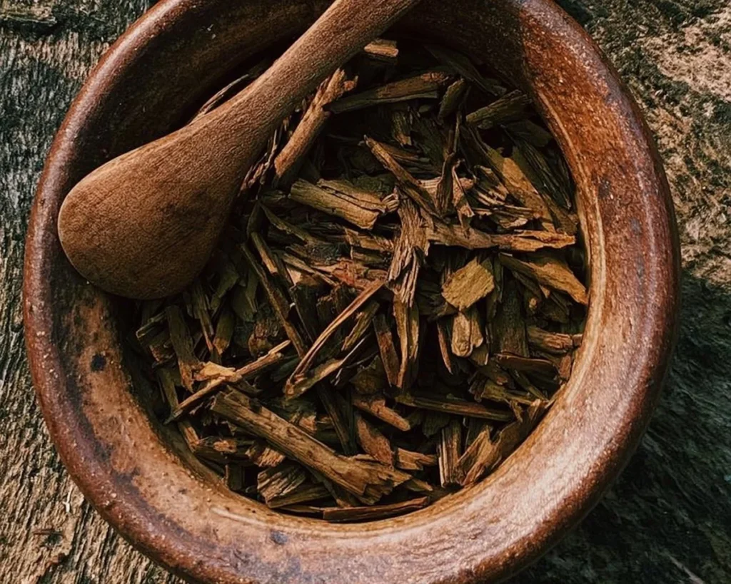 Cup of Hojicha Japanese tea with leaves and teapot.