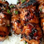 Grilled Huli Huli Chicken skewers glazed with a sweet and savory sauce