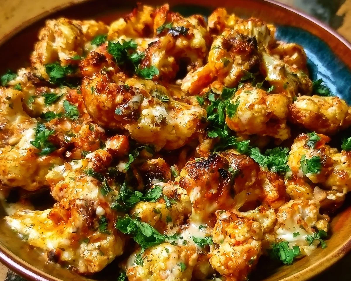 Delicious Moroccan Cauliflower with Tahini and Honey plated beautifully.