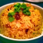Colorful and fragrant Moroccan Rice dish with spices and vegetables