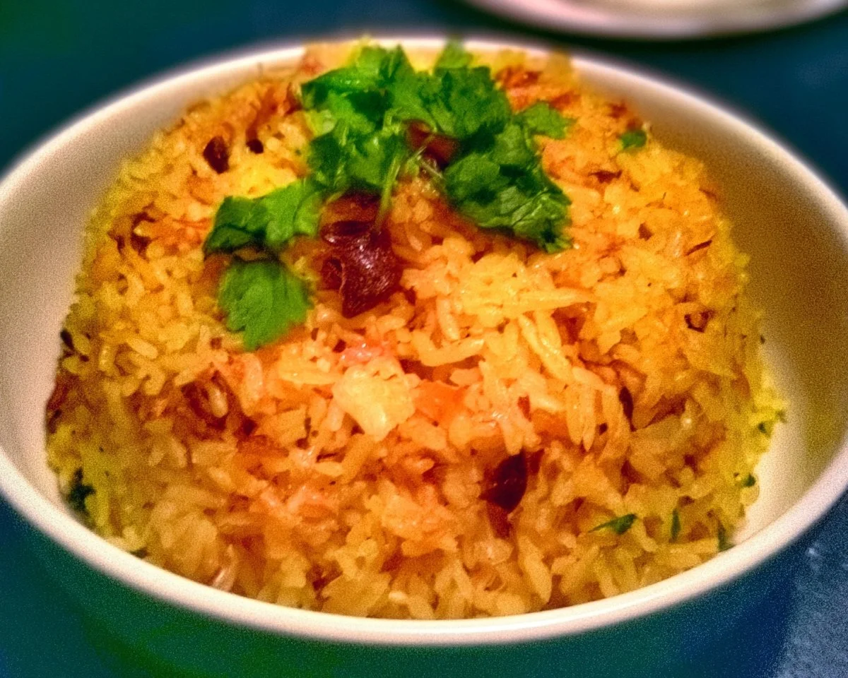 Colorful and fragrant Moroccan Rice dish with spices and vegetables