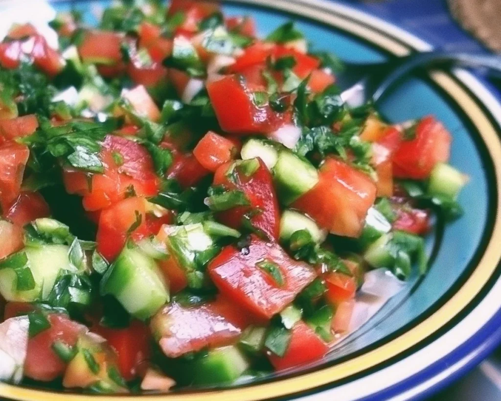Colorful Moroccan Salad with fresh vegetables and herbs