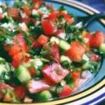 Colorful Moroccan Salad with fresh vegetables and herbs