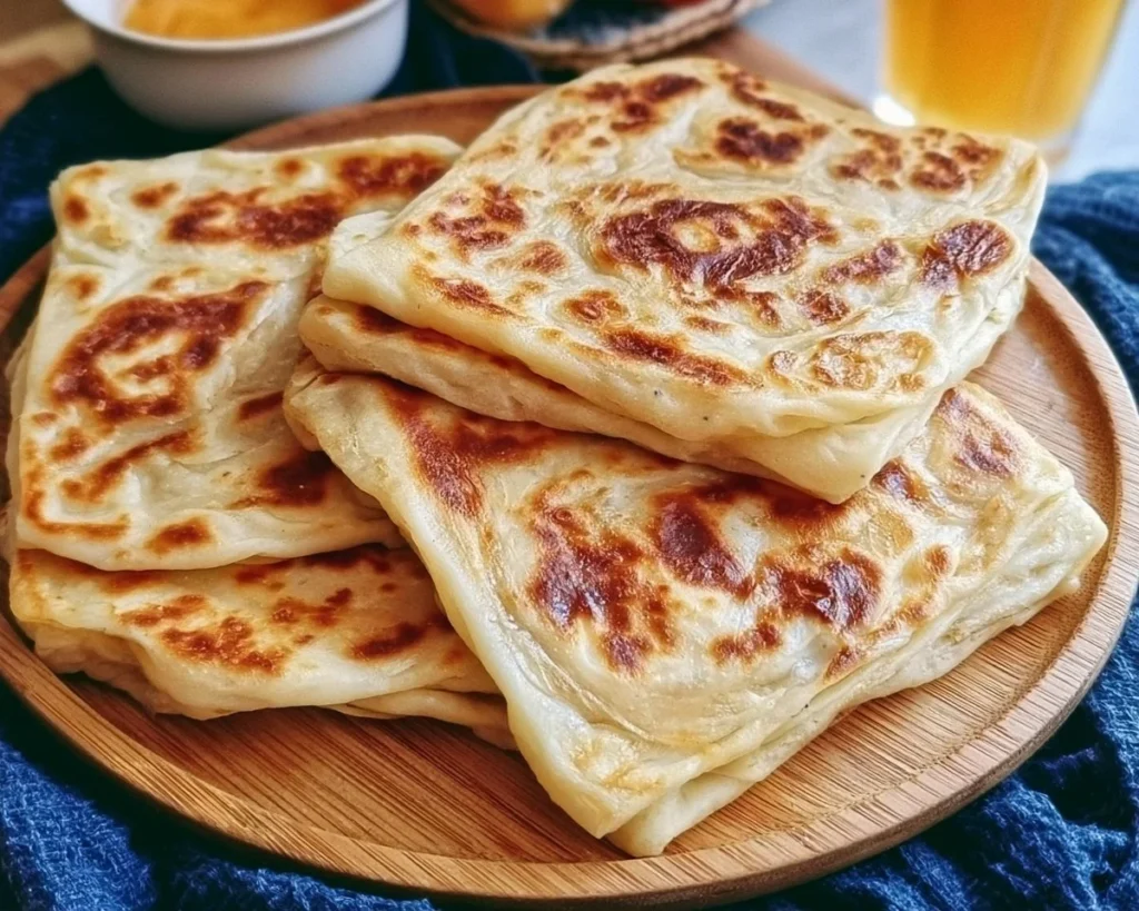 Msemen Moroccan square flatbread served with dipping sauce