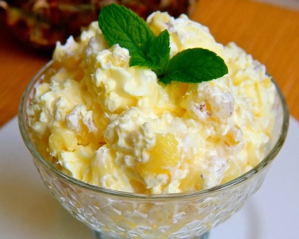Delicious Pineapple Fluff dessert served in a bowl