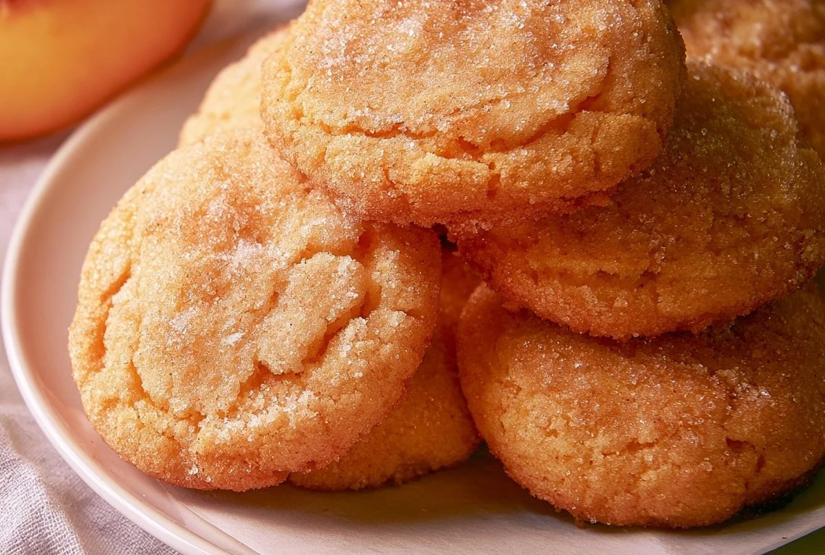 Delicious soft peach cookies on a white plate