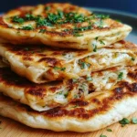 Delicious stuffed Moroccan Msemen with onions and fresh herbs