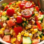 Fresh Summer Corn Salad with colorful vegetables in a bowl