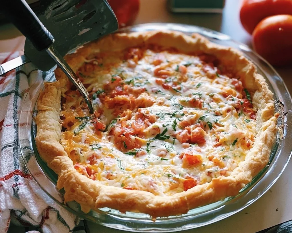Homemade Tomato Pie with fresh tomatoes and herbs