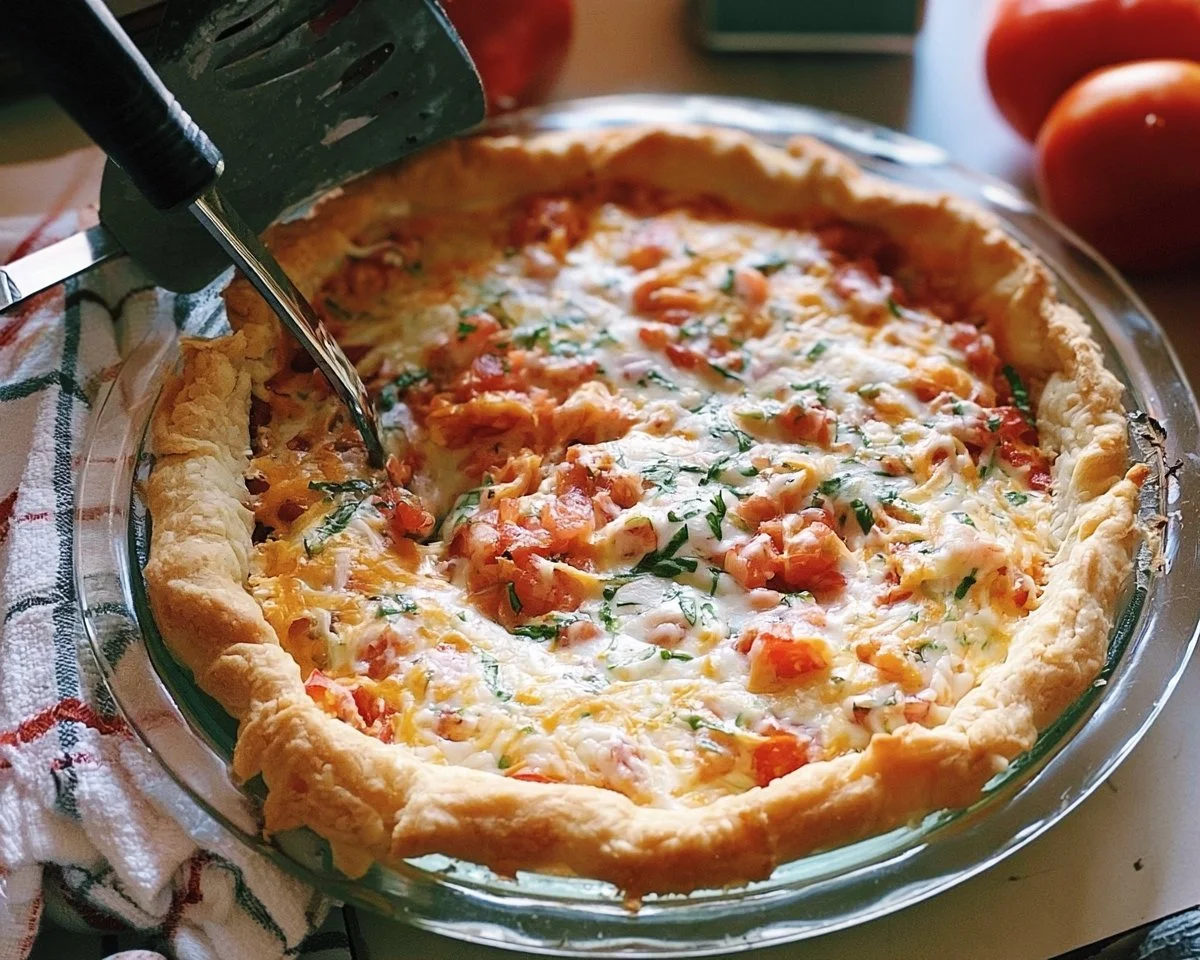 Homemade Tomato Pie with fresh tomatoes and herbs