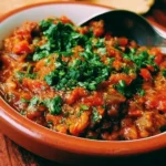 Delicious Moroccan Eggplant Dip, Zaalouk, served in a traditional dish with pita bread.