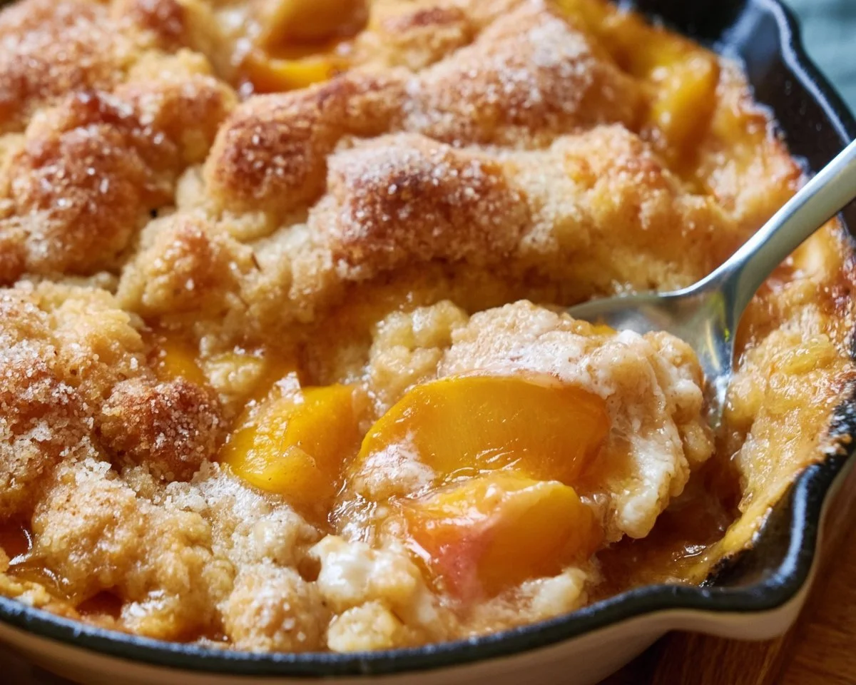 Classic Southern Peach Cobbler with fresh peaches and golden crust