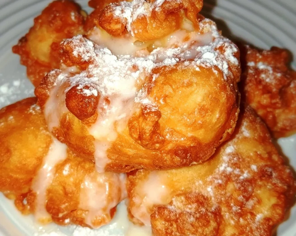 Fresh peach fritters with a golden-brown exterior and juicy peach filling