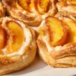 Mini peach and cream cheese tarts topped with fresh peach slices