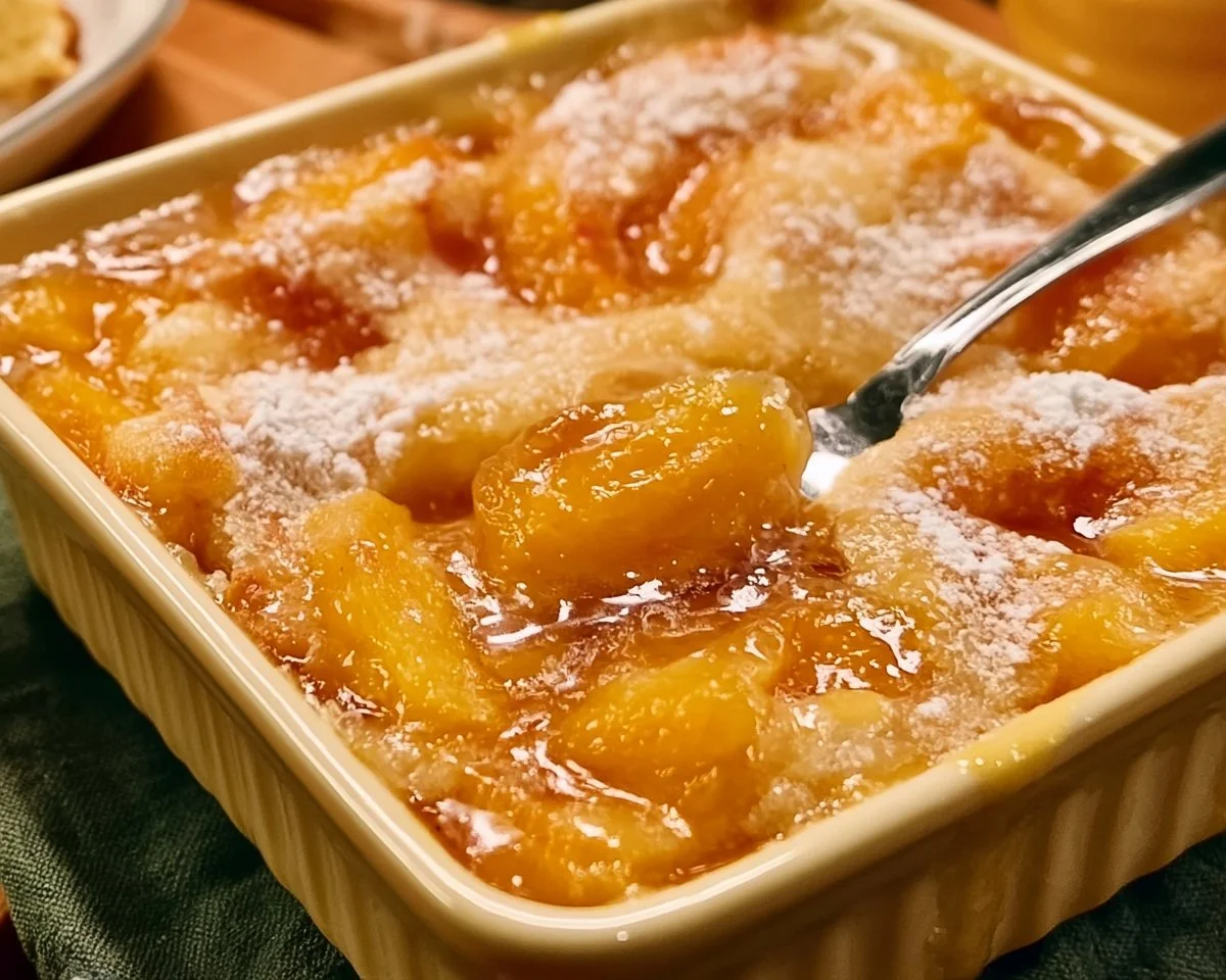 Traditional Old Fashioned Peach Cobbler dessert with fresh peaches