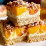 Delicious Peach Cheesecake Bars with a creamy texture and fresh peach topping
