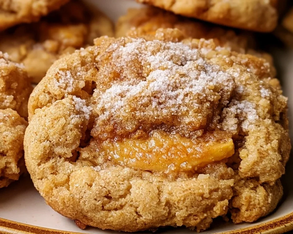 Freshly baked Peach Cobbler Cookies with chunks of peach and a golden crust