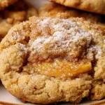Freshly baked Peach Cobbler Cookies with chunks of peach and a golden crust