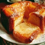 Delicious homemade Peach Cobbler Pound Cake topped with fresh peaches