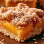 Plated Peach Crumb Bars with crumb topping and peach filling