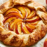 Homemade peach galette with fresh peaches and golden crust