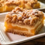 Delicious homemade peach pie crumble bars with a buttery topping
