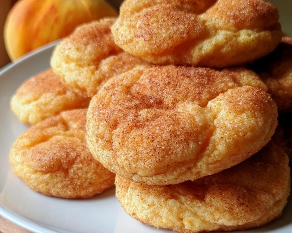 Freshly baked Peach Snickerdoodle cookies with peach and cinnamon flavors
