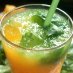 Healthy spinach smoothie in a glass with fresh ingredients