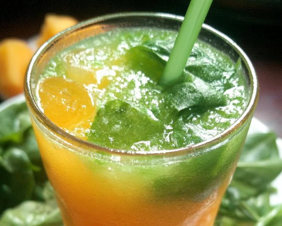 Healthy spinach smoothie in a glass with fresh ingredients