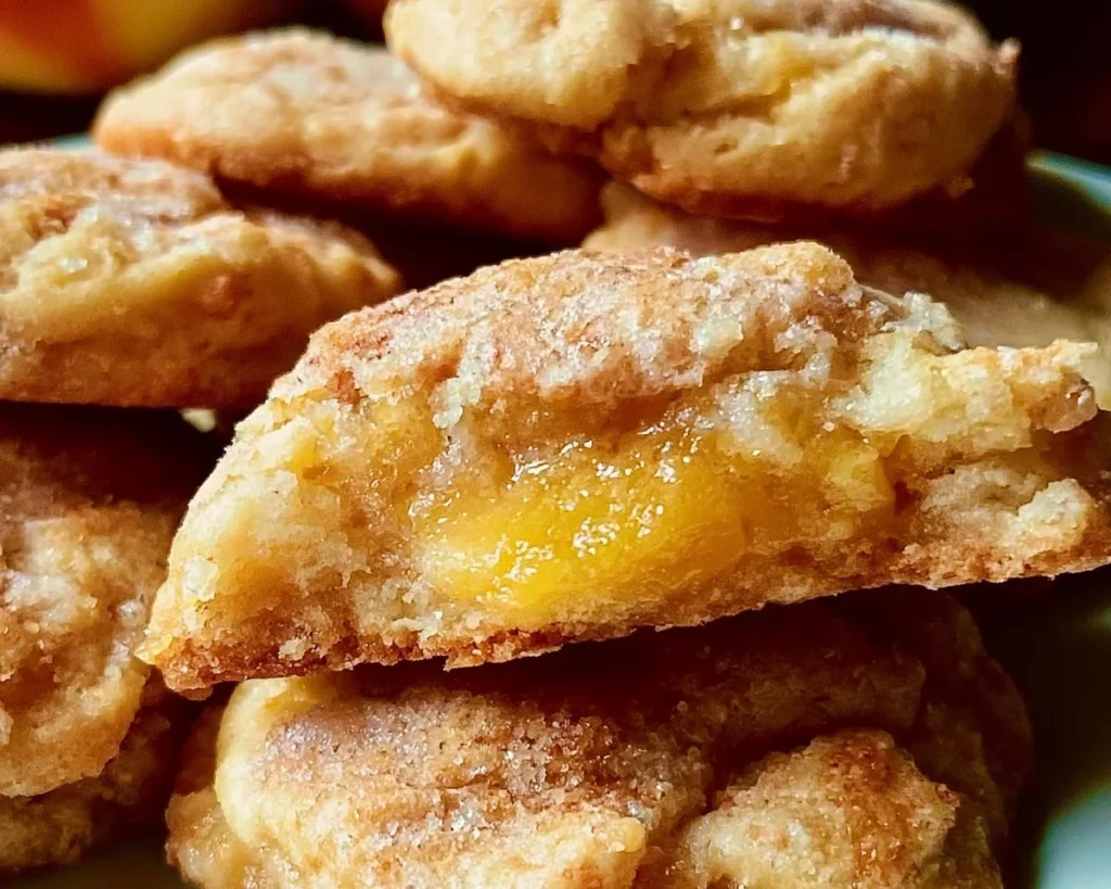 Delicious peach cobbler cookies on a baking tray, ready to be served.