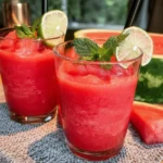 Refreshing watermelon slushie served in a glass with ice
